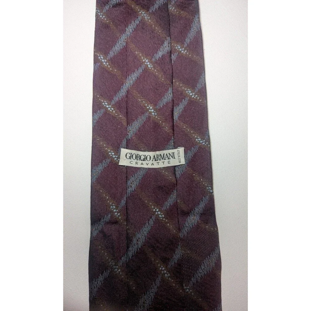 Giorgio Armani Cravatte Men's Tie Burgandy Purple & Blue Geo Silk Necktie Italy